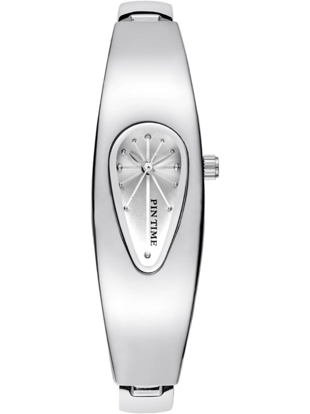 Women's All Silver Stainless Steel Quartz Teardrop Bangle Oval Dial Wrist Watch